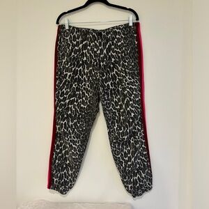 MOTHER | Linen Blend Cheetah Print Cuffed Pants W/ Pink Stripes Down The Sides